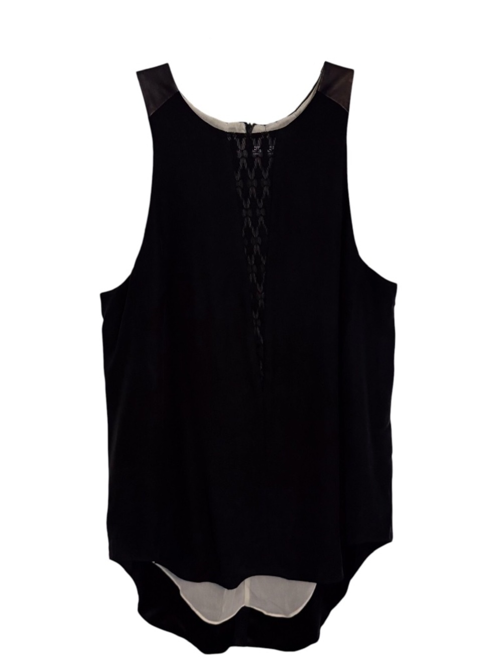 Rag & Bone Medium Black Silk Tank Top Designer Silk Lamb Leather Lace Overlay